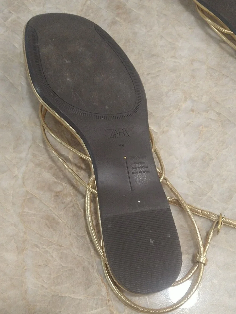 Zara  39 Metallic Gold Slim-Strap Ankle Wrap Sandals Sz 9